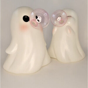 2 PIECES Dollar General Blow Mold Ghost w Pink Bubble Halloween Summerween